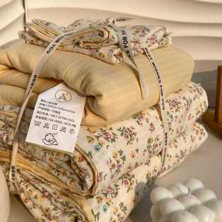 Ins 4 pcs set flowery double-yarn cotton bedsheets
