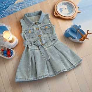 Girls' sleeveless denim skirt dress