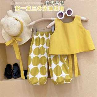 girl's vest top + polka dot lantern pants two-piece summer set