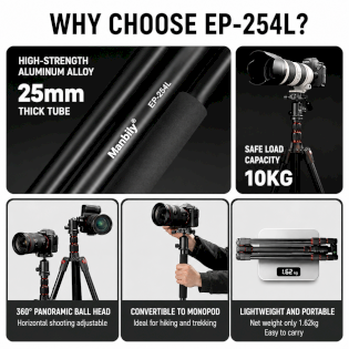 EP-254L Professional Photography Aluminum Alloy Outdoor Portable Tripod