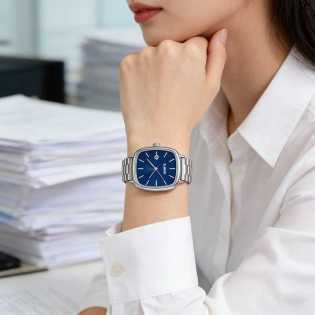 new couple commuter quartz watch neutral simple rectangular dial metal strap watch band date