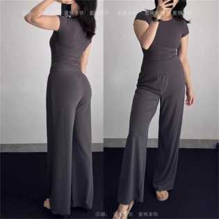 Women’s Short Sleeve Wide Leg Jumpsuit – Casual Stretchy 2-Piece Outfit