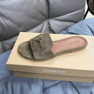 One-word slippers summer tassel French leather flat sole