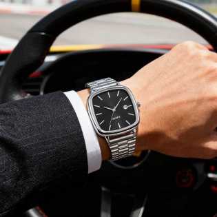 Men’s Luxury Square Quartz Wristwatch – Stainless Steel Strap
