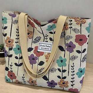 New Flower Floral Canvas Tote Bag