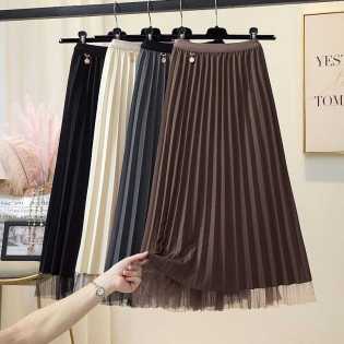 Double-sided mesh high-waisted women's summer pleated skirt