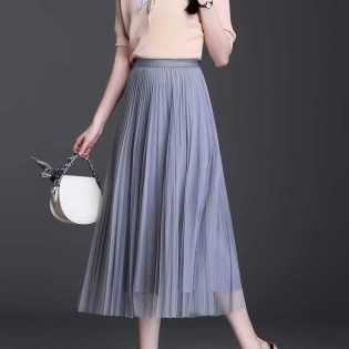Double-sided mesh high-waisted women's summer pleated skirt
