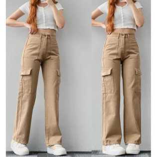 women's casual mid-waist three-dimensional pockets trouser