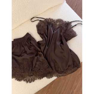 Summer French retro high-end brown lace pajamas