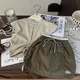 new summer girls flying sleeve T-shirt skirt pants two-piece set