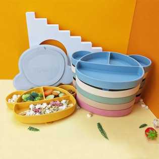 Food-grade silicone dinner plate with lid baby cartoon Mickey Mouse plate