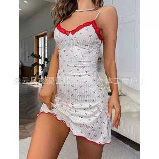 Women's new love prints slim suspender pajamas