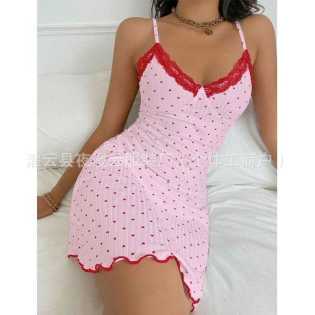 Women's new love prints slim suspender pajamas