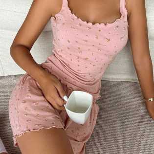 Women’s Floral Lettuce Trim Pajama Set