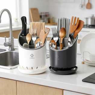 Kitchen Utensil Holder with Drain Tray