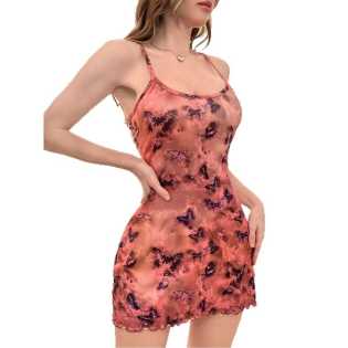 Women’s Butterfly Print Tie-Dye Spaghetti Strap Mini Nightdress