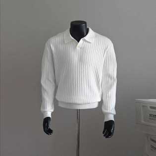 Men’s Ribbed Knitted Long Sleeve Polo