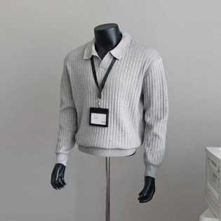 Men’s Ribbed Knitted Long Sleeve Polo