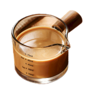 Glass Espresso Measuring Cup with Wooden Handle