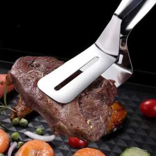 1PCS Stainless Steel Spatula With Clamp Multifunctional BBQ Cooking Tool For Frying Fish Steak Kitch