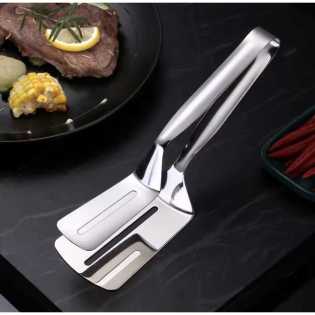 1PCS Stainless Steel Spatula With Clamp Multifunctional BBQ Cooking Tool For Frying Fish Steak Kitch