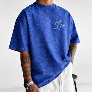 230g heavyweight 100% pure cotton washed purple old batik short-sleeved T-shirt