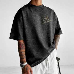 Black 100% pure cotton 230g heavyweight round-neck short-sleeved T-shirt summer handwritten letter p
