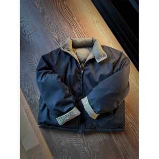 thousand-bird check double-sided short down cotton jacket men's winter cleanfit Harrington jacket co