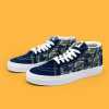 SUPS dark blue mid-top board shoes cashew flower print all casual unisex shoes fashion sneakers
