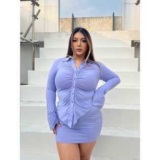 chubby babe Plus size Spice Girl Tight lapel pleated design soft two-piece dress