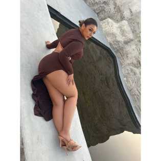 chubby babe European and American elastic temperament long-sleeved backless high slit sexy dress chubby babe European and American elastic temperament long-sleeved backless high slit sexy dress