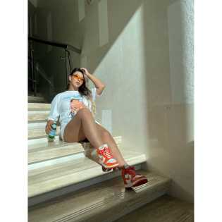 chubby babe plus size vintage print street crewneck loose T-shirt