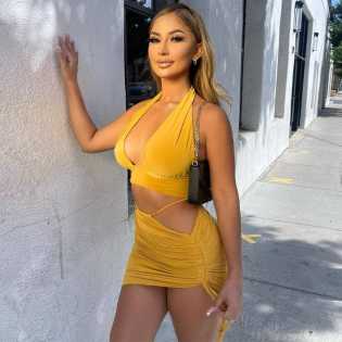 halter-neck wrap bust ruffled skirt suit