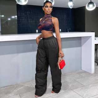 High Waist Slim Fit Straight Cotton Pants