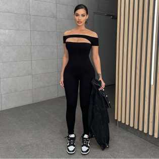 One-shoulder cutout hip lift jumpsuit
