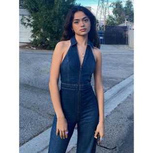 gusty summer new lapel micro crack long trousers Spice Girl backless zipper denim I-line jumpsuit gusty summer new lapel micro crack long trousers Spice Girl backless zipper denim I-line jumpsuit