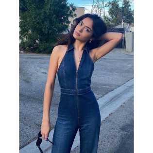 gusty summer new lapel micro crack long trousers Spice Girl backless zipper denim I-line jumpsuit gusty summer new lapel micro crack long trousers Spice Girl backless zipper denim I-line jumpsuit