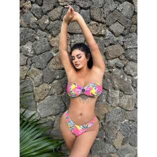 LA PINKY Summer sweetheart American sexy high elastic color printed separate bikini swimwear