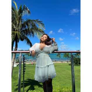 chubby babe holiday pure romantic chiffon ruffles thin waist long sleeve dress