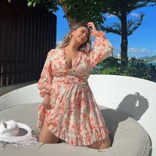 chubby babe holiday pure romantic floral chiffon  long sleeve dress