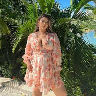 chubby babe holiday pure romantic floral chiffon  long sleeve dress