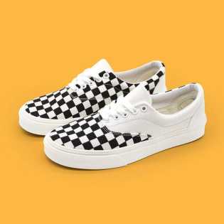 SUPS incompatible low-top canvas shoes irregular checkerboard checkered casual two-duck shoes for me