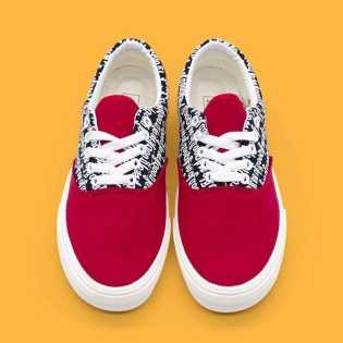 SUPS Red half printed letter canvas Harbour style unisex casual spring sneakers