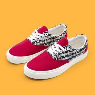 SUPS Red half printed letter canvas Harbour style unisex casual spring sneakers