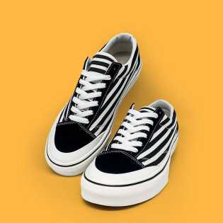 SUPS black and white color matching stripes low top canvas casual unisex board shoes
