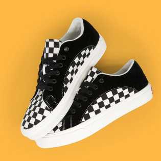 SUPS black plaid professional skateboard shoes leather splicing canvas shoes with niche original uni