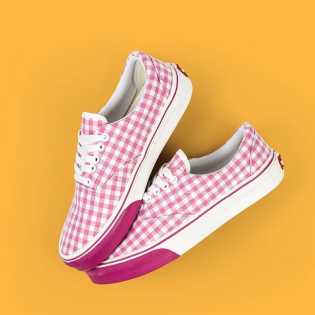 SUPS unisex Red plaid shoes grid pattern low top pink plaid casual canvas sneakers national trend