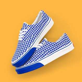 SUPS blue and white plaid full print Low top cloth shoes classic fashion all match breathable casual