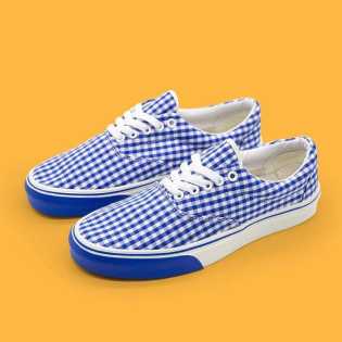 SUPS blue and white plaid full print Low top cloth shoes classic fashion all match breathable casual