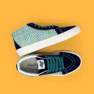 SUPS blue and green patchwork irregular plaid casual national fashion sports canvas shoes